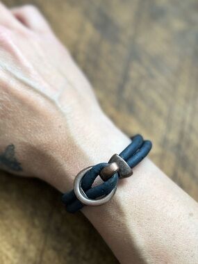 Cork bracelet- Navy blue with copper closure.